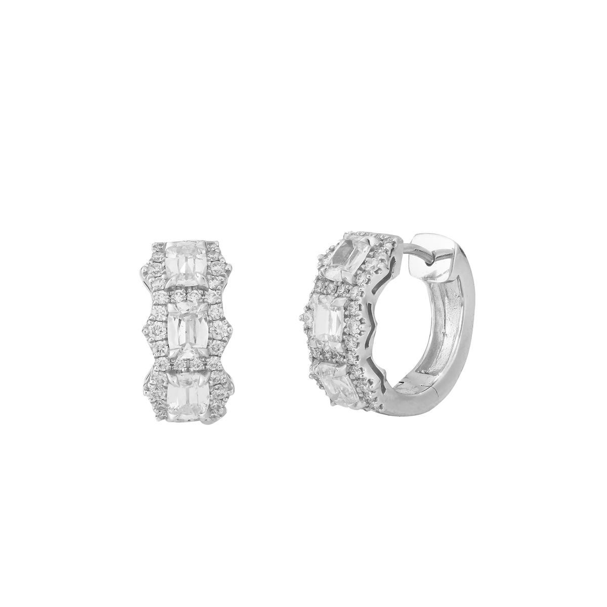 Henri Daussi 18k White Gold Diamond Halo Huggie Earrings