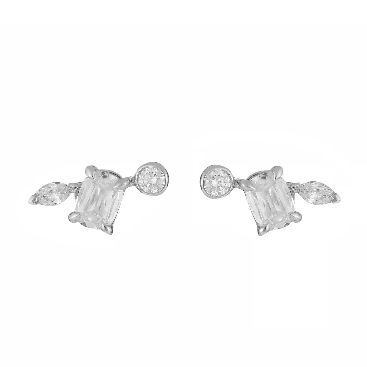 Henri Daussi 18k White Gold Diamond Climber Earrings