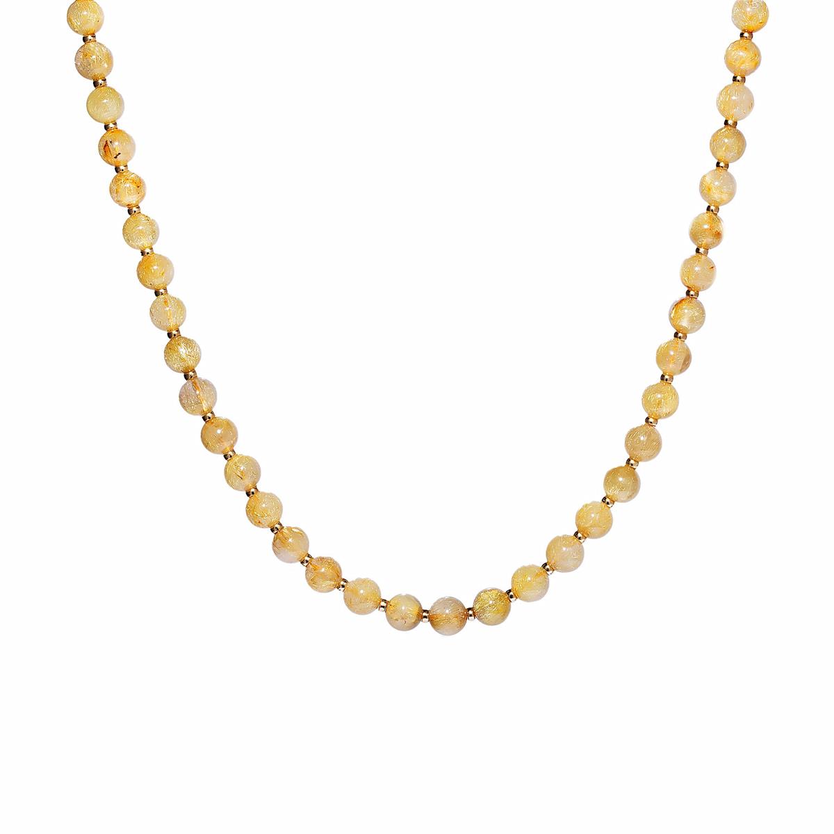 Goshwara Beyond 18k Yellow Gold Rutilated Quartz Bead & Gold Rondelle Beaded Necklace