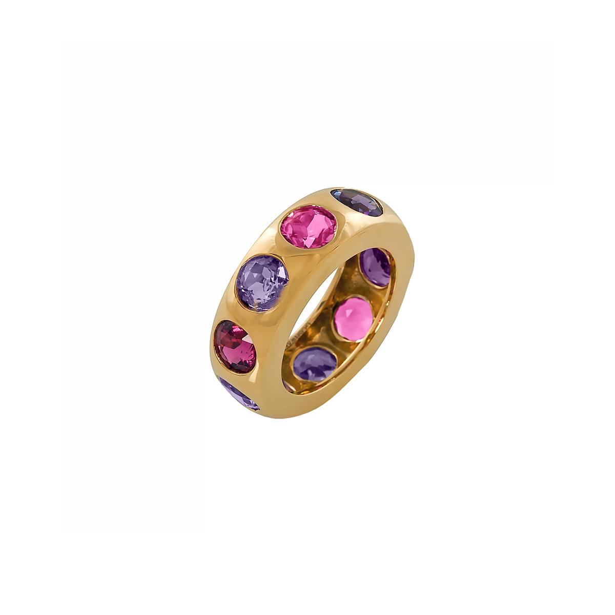 Goshwara Gossip 18k Yellow Gold Amethyst & Rubellite Band Ring