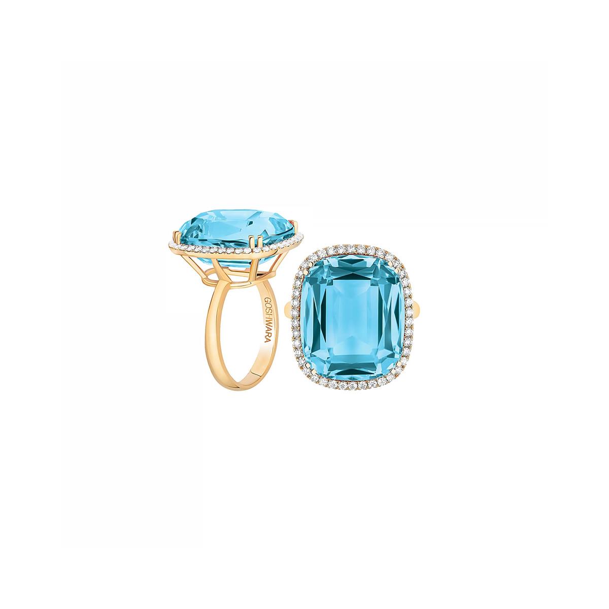 Goshwara Gossip 18k Yellow Gold Blue Topaz & Diamond Cocktail Ring