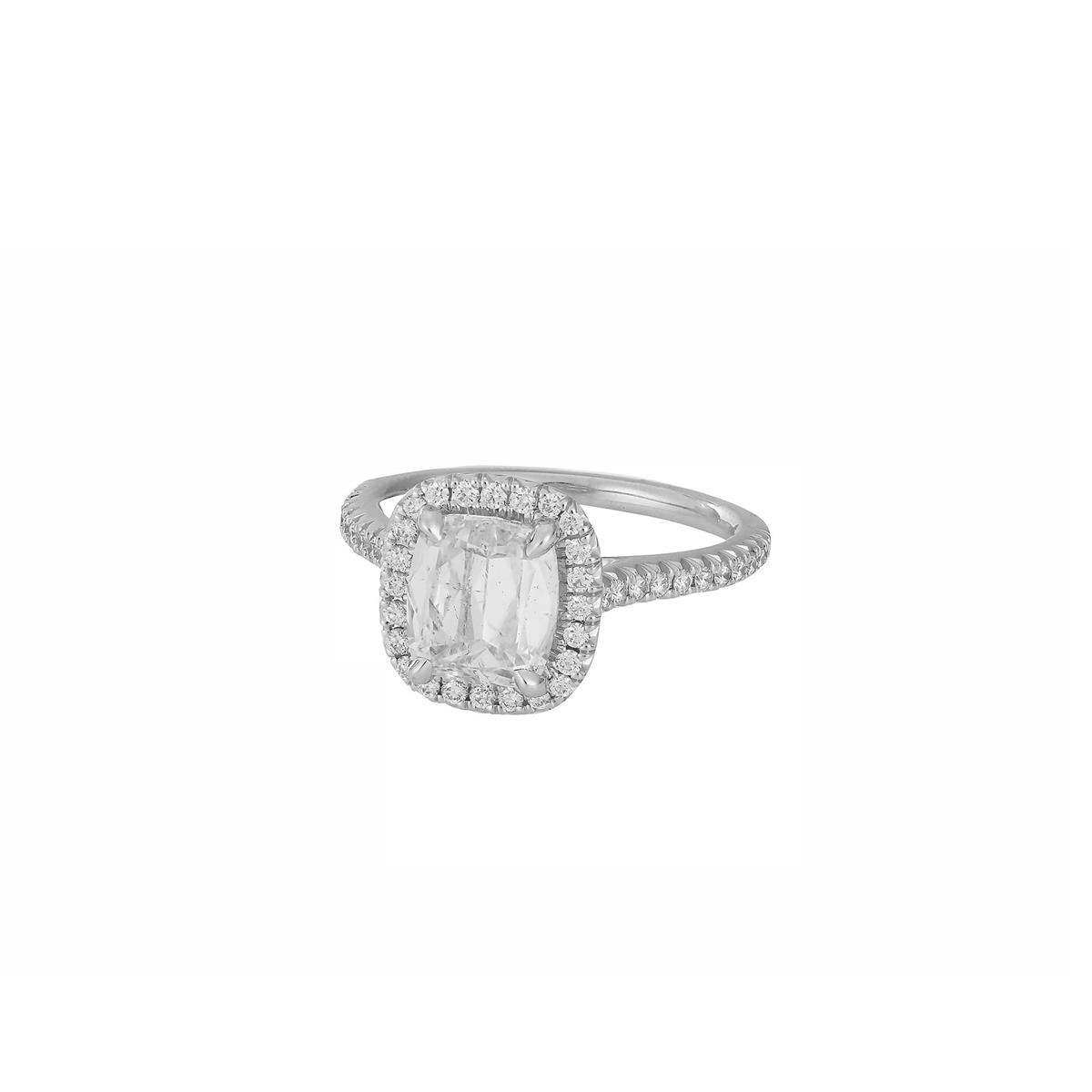 Henri Daussi 18k White Gold Halo Diamond Engagement Ring