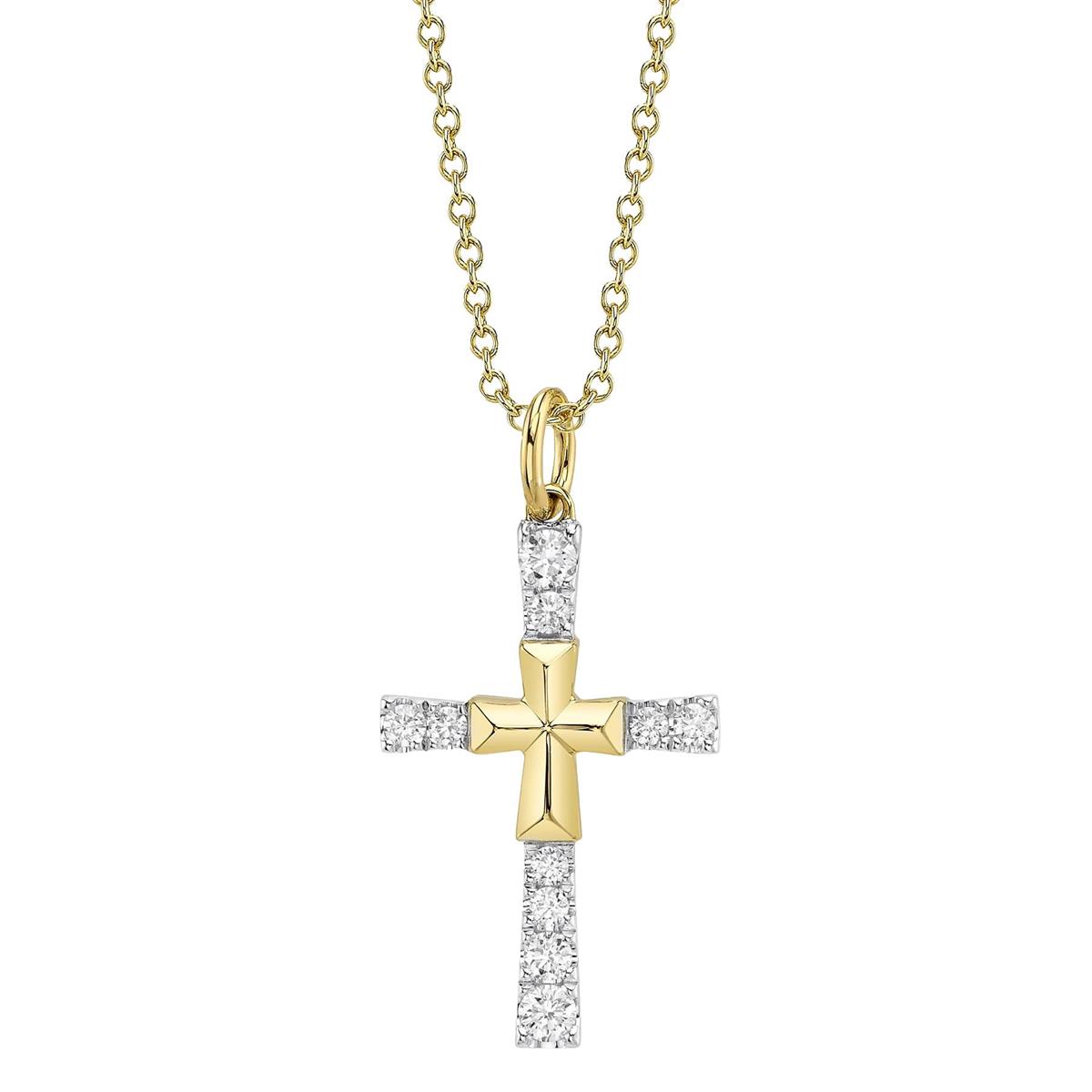 London Collection 14k Yellow Gold Diamond Double Cross Pendant