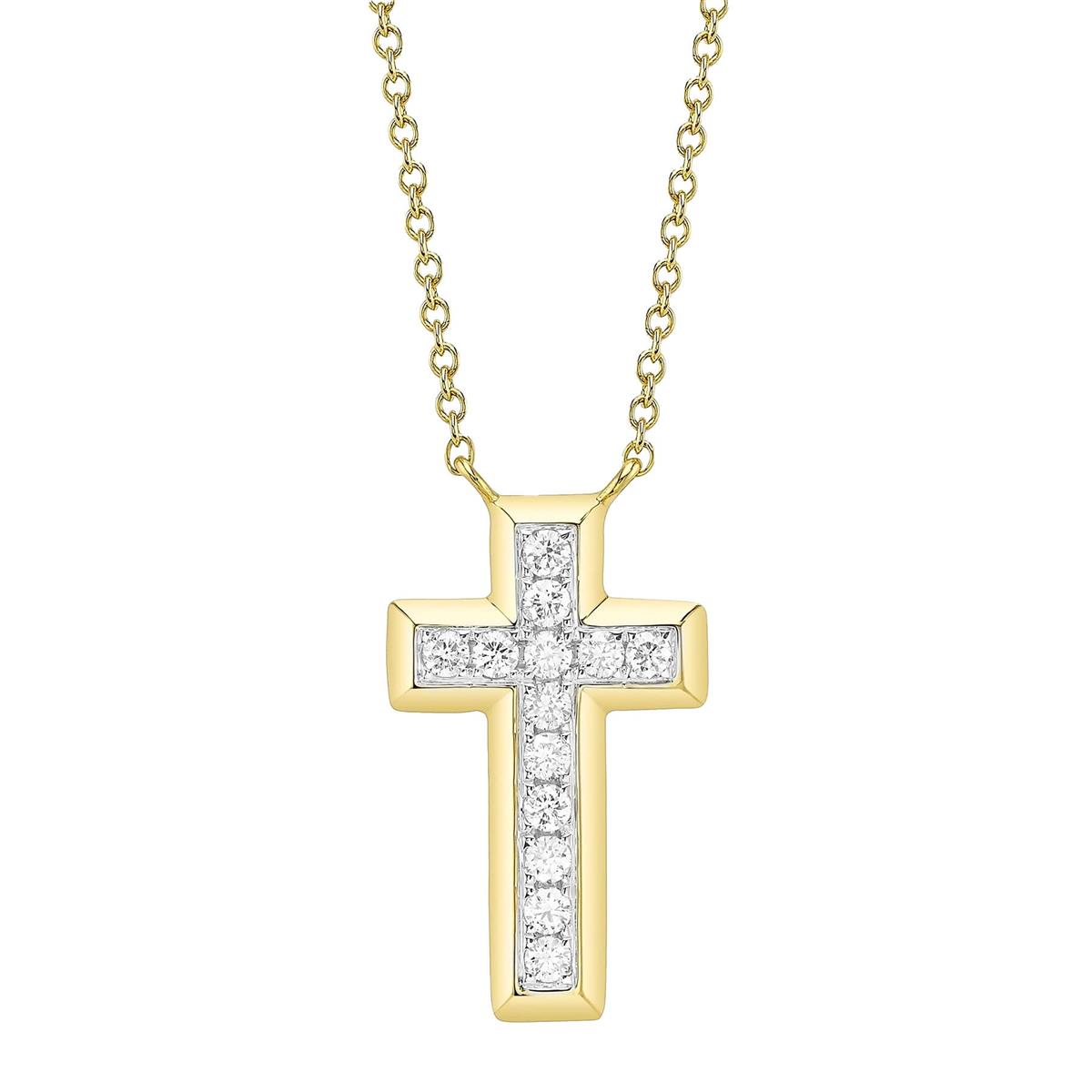 London Collection 14k Yellow Gold Diamond Bezel Set Cross Pendant