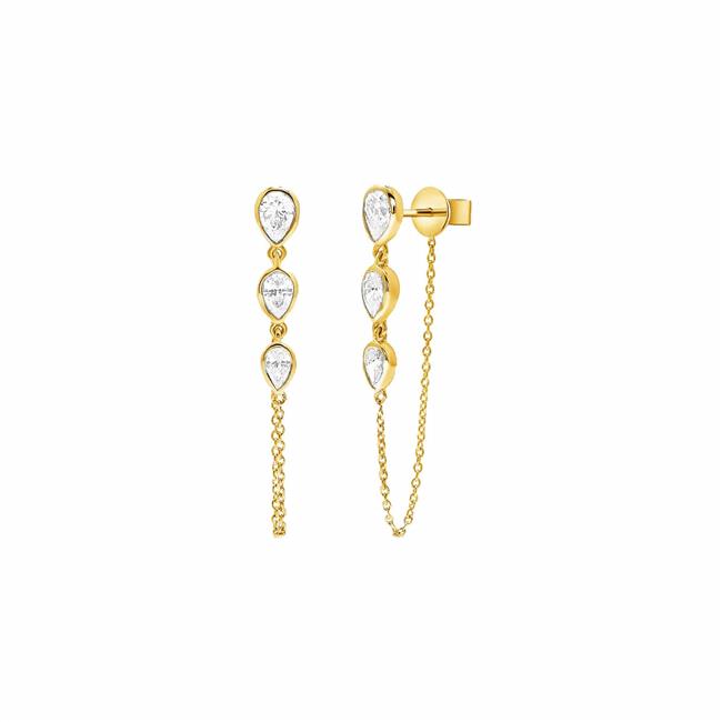 London Collection 14k Yellow Gold Pear Shape Bezel Set Diamond Drop Earrings