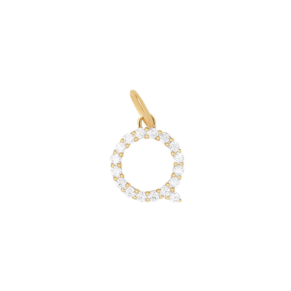 Jennifer Fisher 18k Yellow Gold Diamond Floating Minimal Block Letter "Q" Charm Pendant