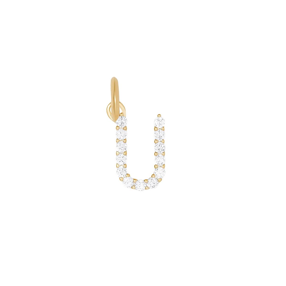 Jennifer Fisher 18k Yellow Gold Diamond Floating Minimal Block Letter "U" Charm Pendant