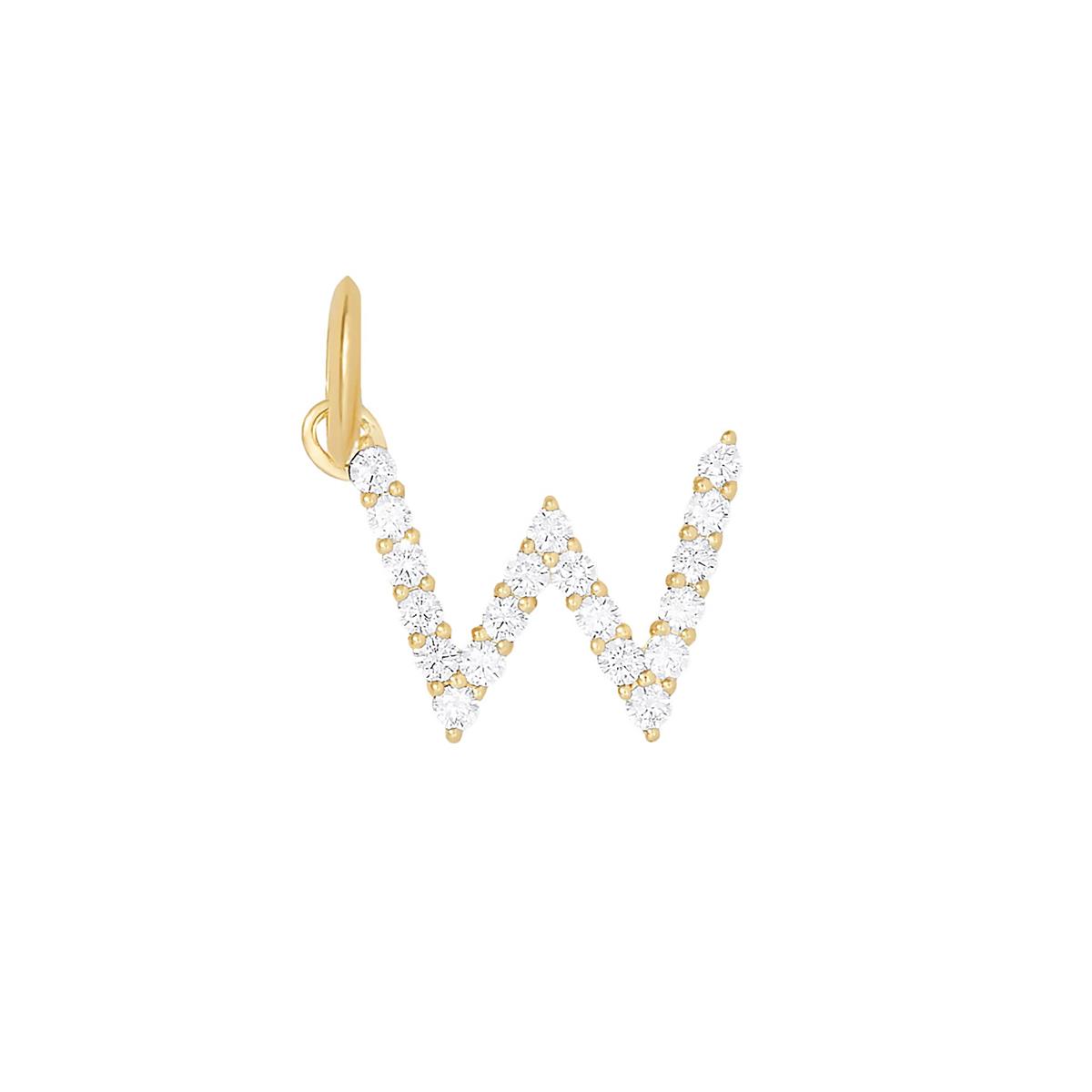 Jennifer Fisher 18k Yellow Gold Diamond Floating Minimal Block Letter "W" Charm Pendant
