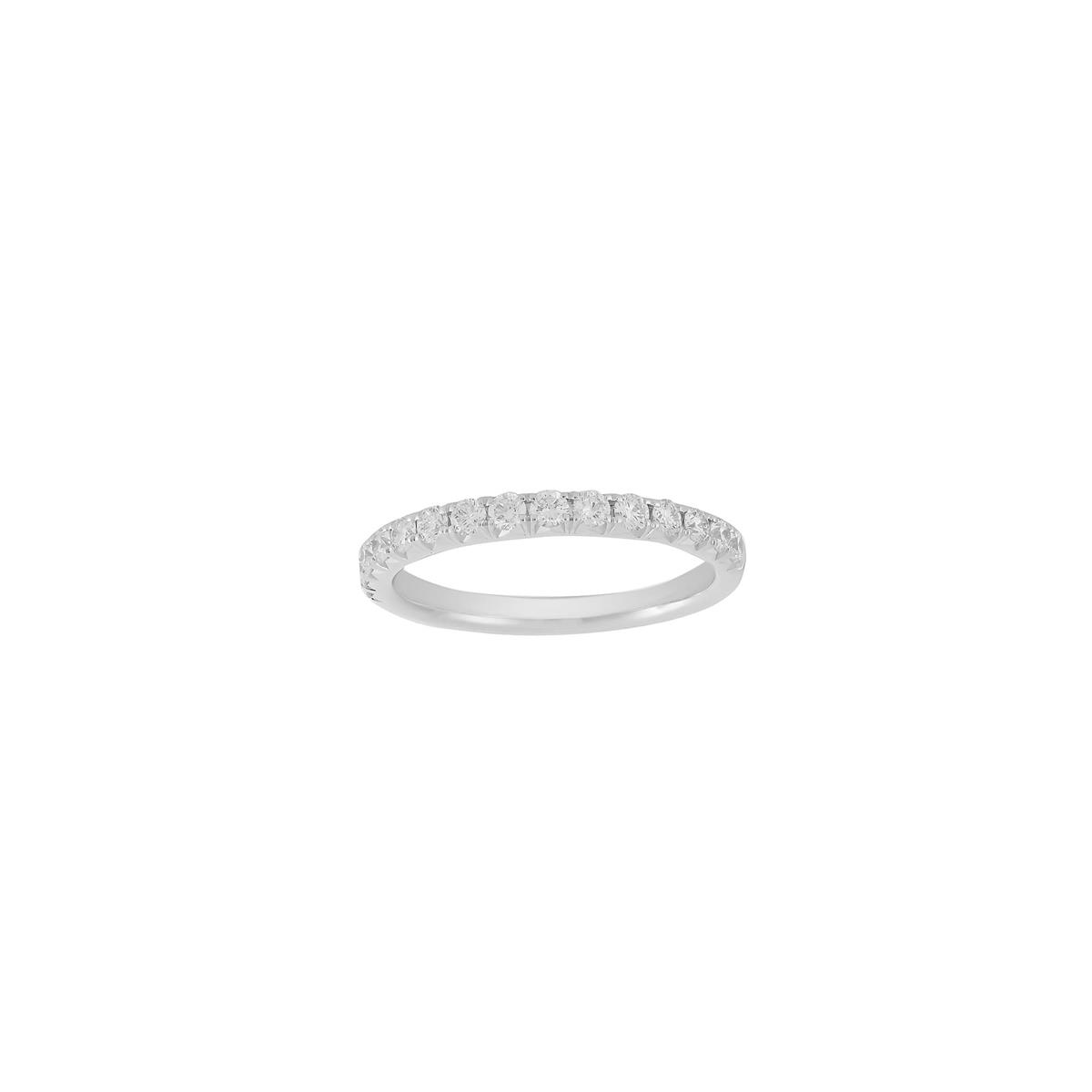 Henri Daussi 14k White Gold Pave Half Way Diamond Wedding Band 
