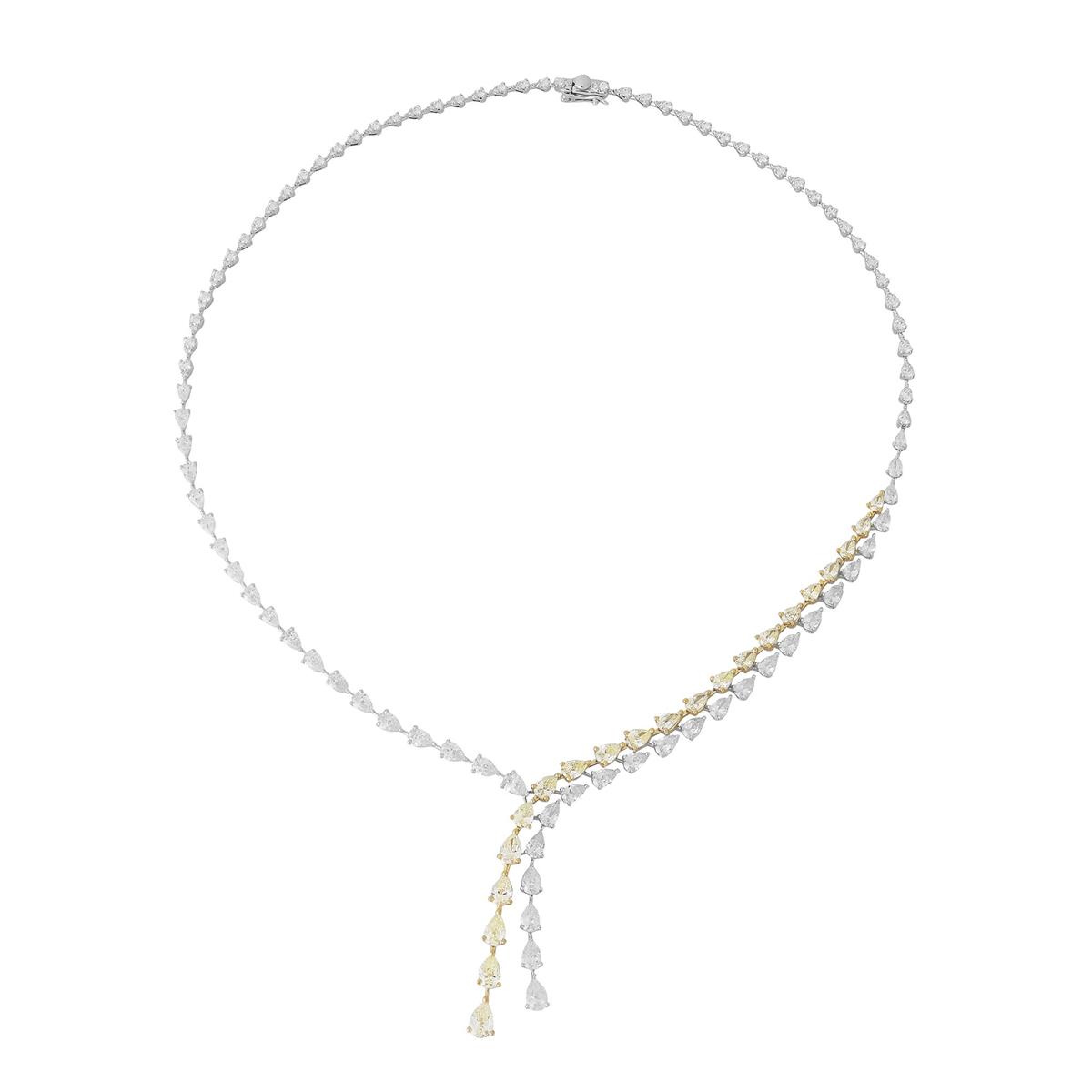 London Collection 18k White Gold White and Yellow Diamond Lariat Necklace