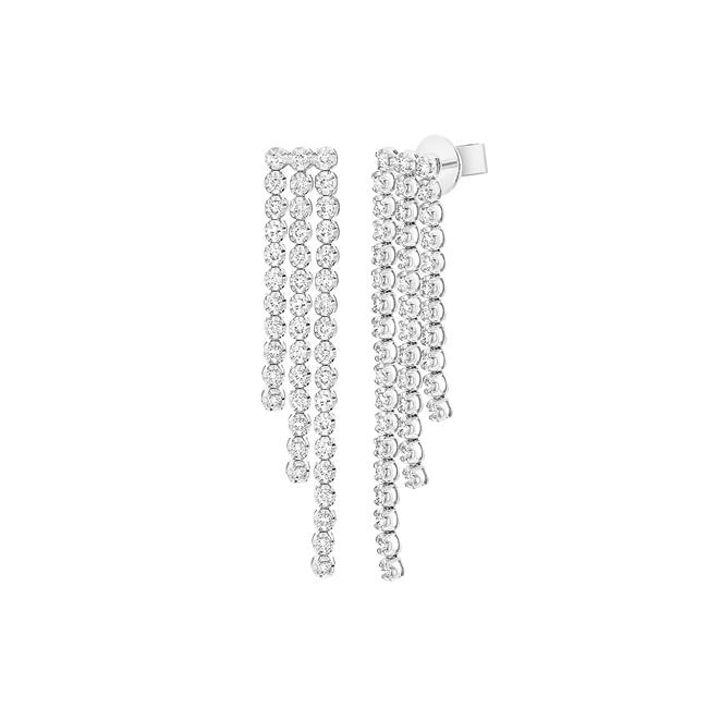 London Collection 14k White Gold Three Dangle Diamond Earrings