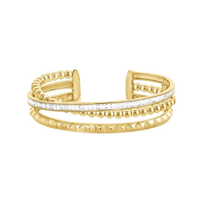 London Collection 14k Yellow Gold Three Row Diamond Bangle Bracelet