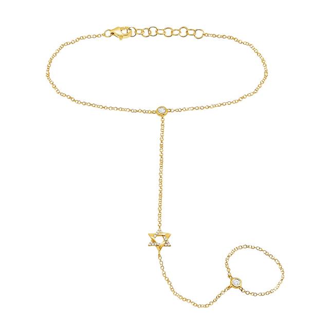 London Collection 14k Yellow Gold Star of David Bezel Diamond Ring and Bracelet Set