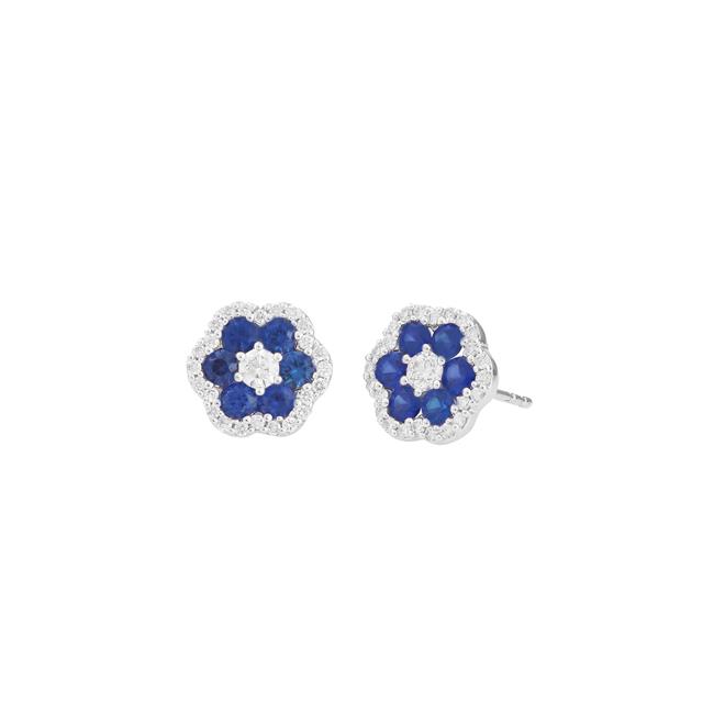 London Collection 18k White Gold Diamond and Blue Sapphire Flower Earrings