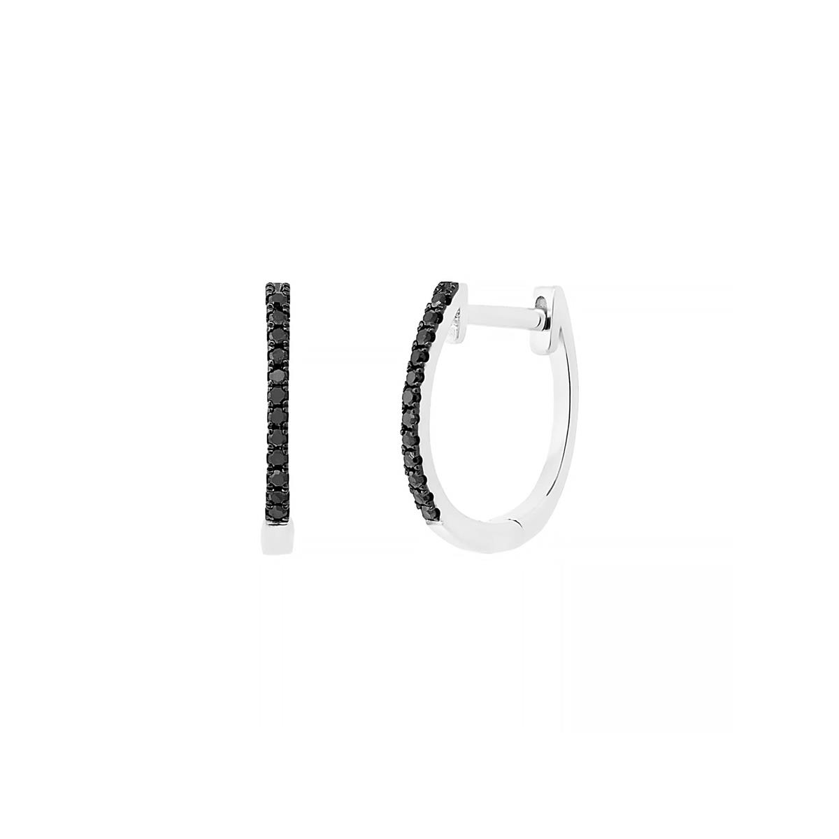 London Collection 14k White Gold Black Diamond Huggie Earrings