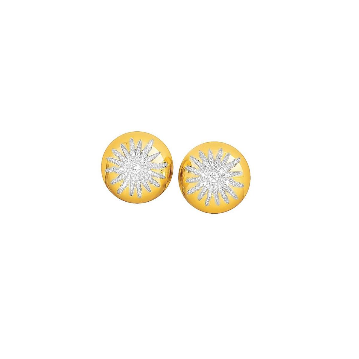 Verdura Two Tone Diamond Sun Clip Earrings