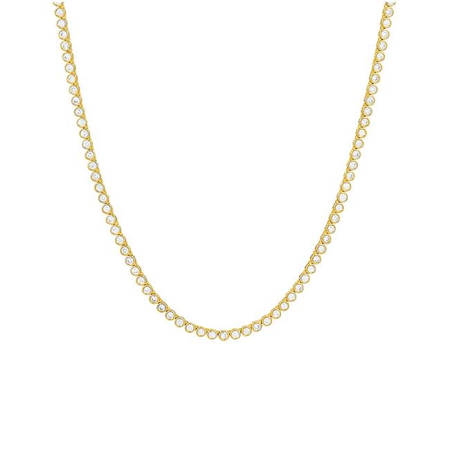 London Collection 14k Yellow Gold Round Bezel Diamond Necklace 16"