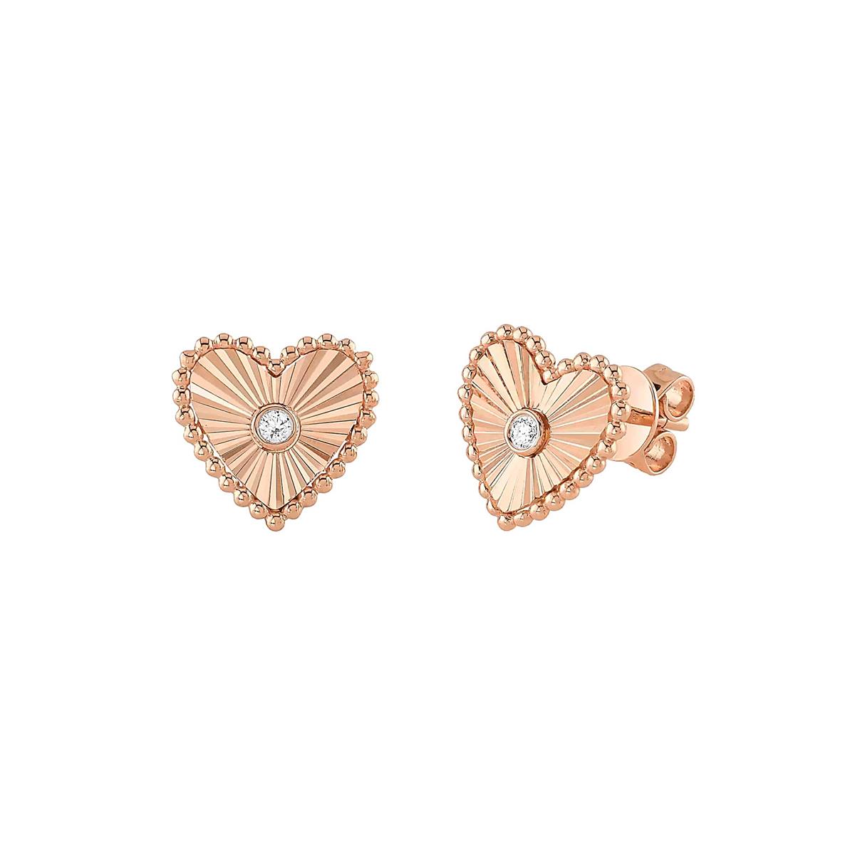 London Collection 14k Rose Gold Diamond Heart Stud Earrings