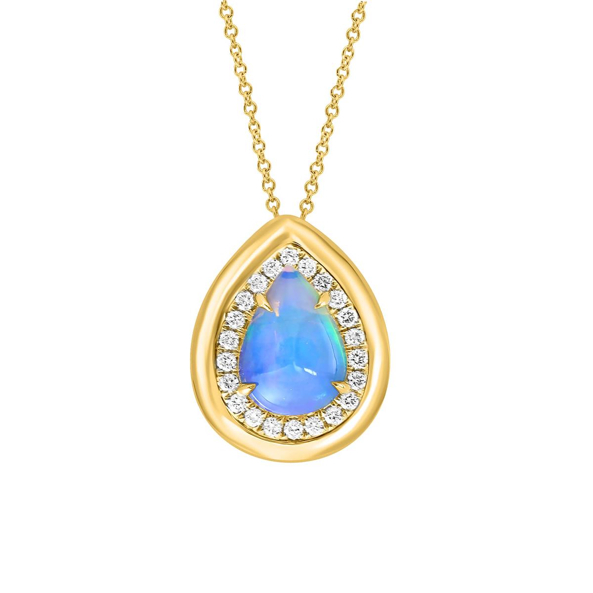 London Collection 18k Yellow Gold Opal & Diamond Pendant Necklace
