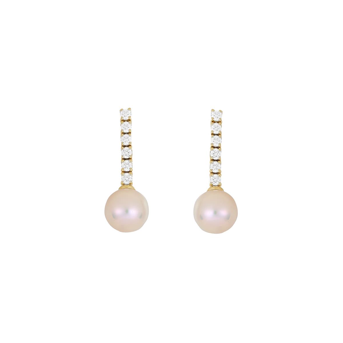 Mikimoto 18k Yellow Gold Diamond & Akoya Pearl Drop Earrings