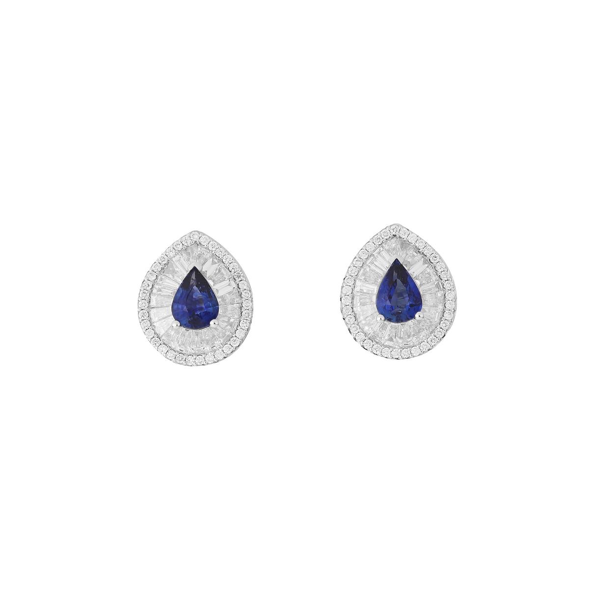 London Collection 18k White Gold Blue Sapphire & Diamond Pear Stud Earrings