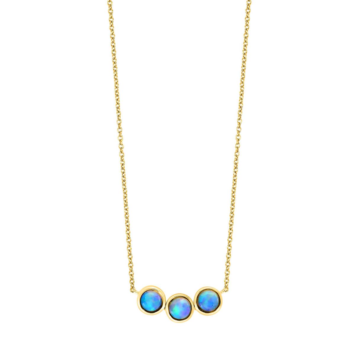 London Collection 14k Yellow Gold Opal 3 Stone Pendant Necklace