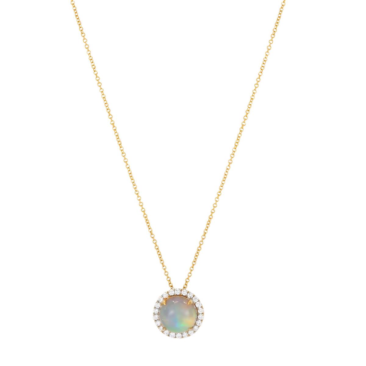 London Collection 18k Yellow Gold Opal & Diamond Halo Pendant Necklace