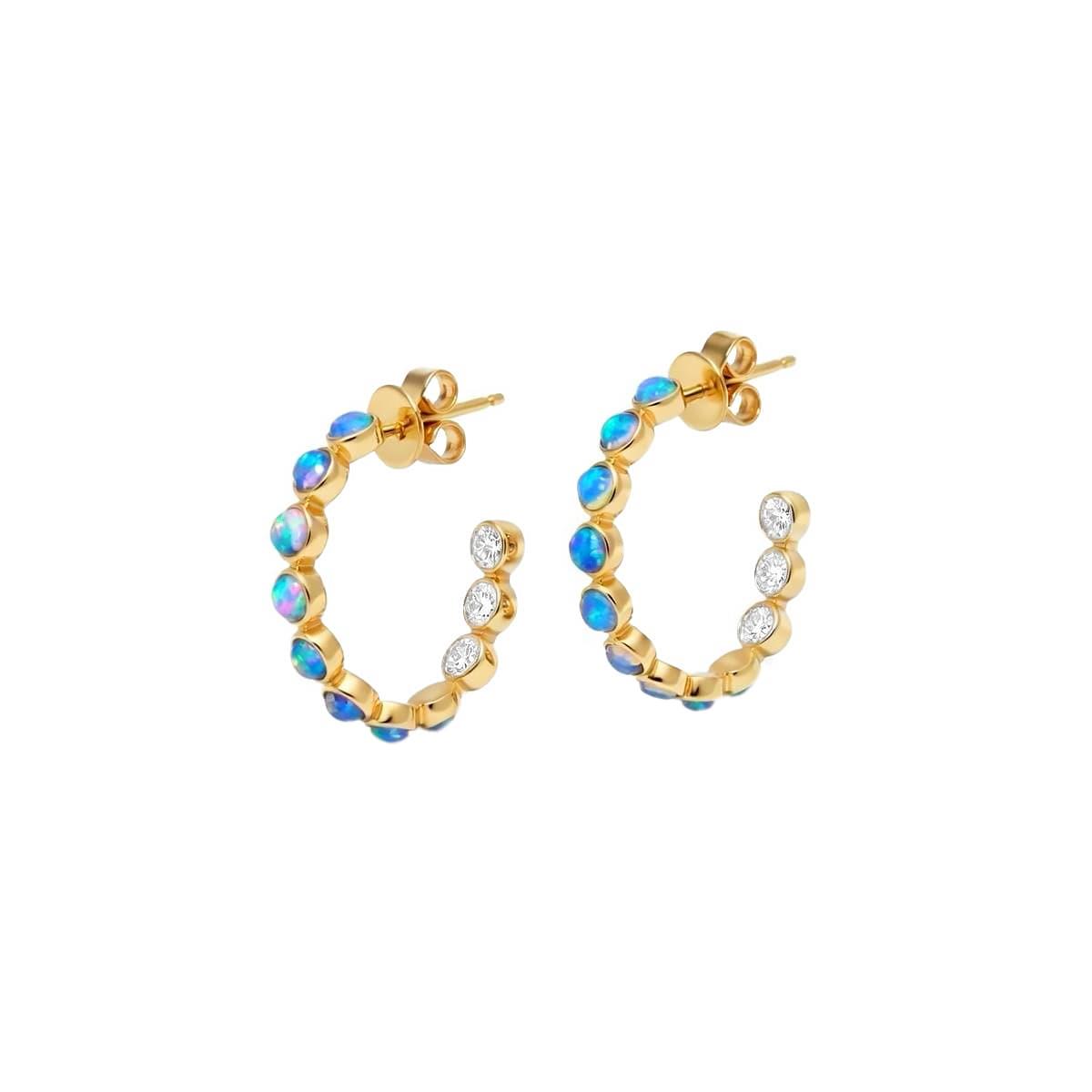 London Collection 14k Yellow Gold Opal & Diamond Inside/Outside Hoop Earrings