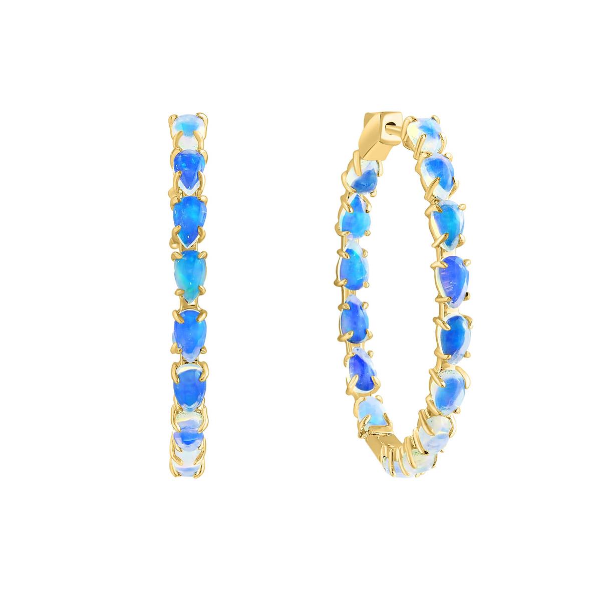 London Collection 14k Yellow Gold Opal Inside/Outside Hoop Earrings