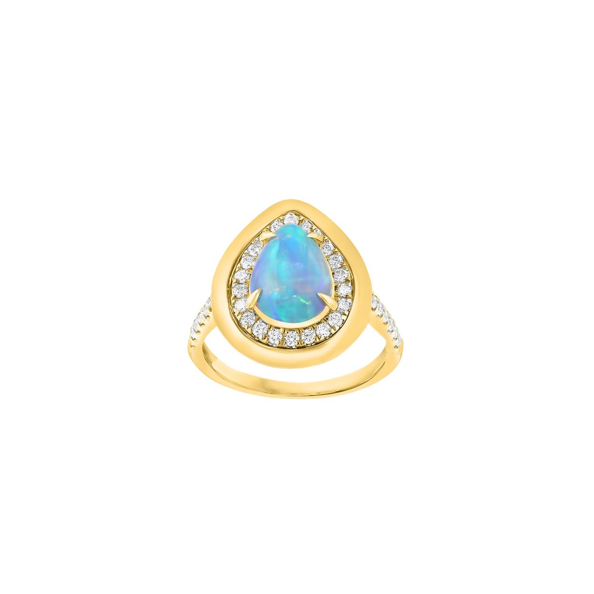 London Collection 18k Yellow Gold Opal & Diamond Halo Ring