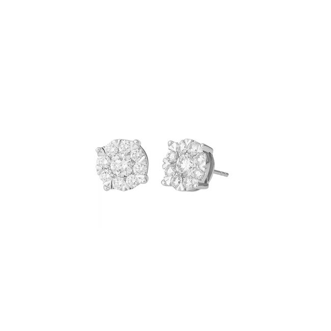 London Collection 14k White Gold Diamond Cluster Earrings 2.00cts