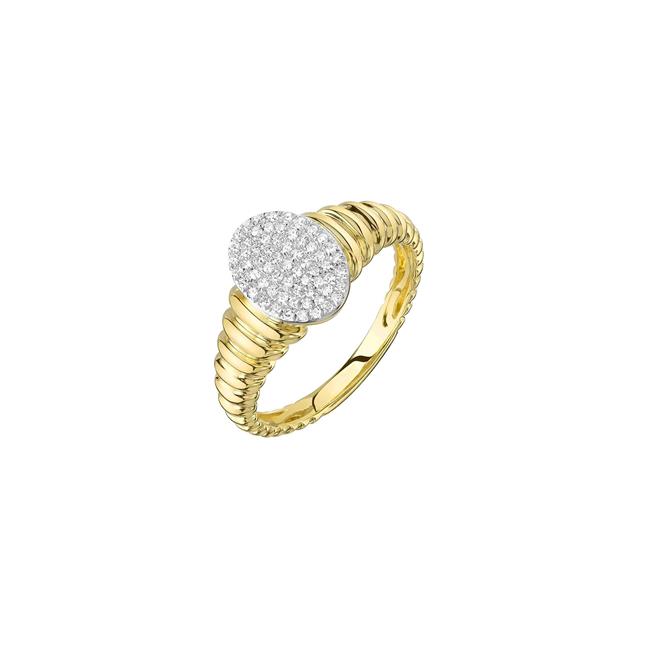 London Collection 14k Gold Ribbed Oval Diamond Signet Ring