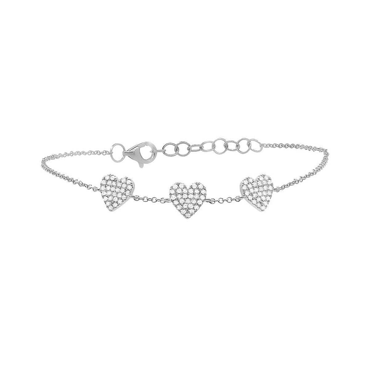 London Collection 14k Gold Diamond 3 Heart Chain Bracelet