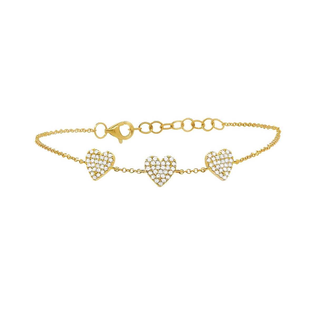 London Collection 14k Gold Diamond 3 Heart Chain Bracelet