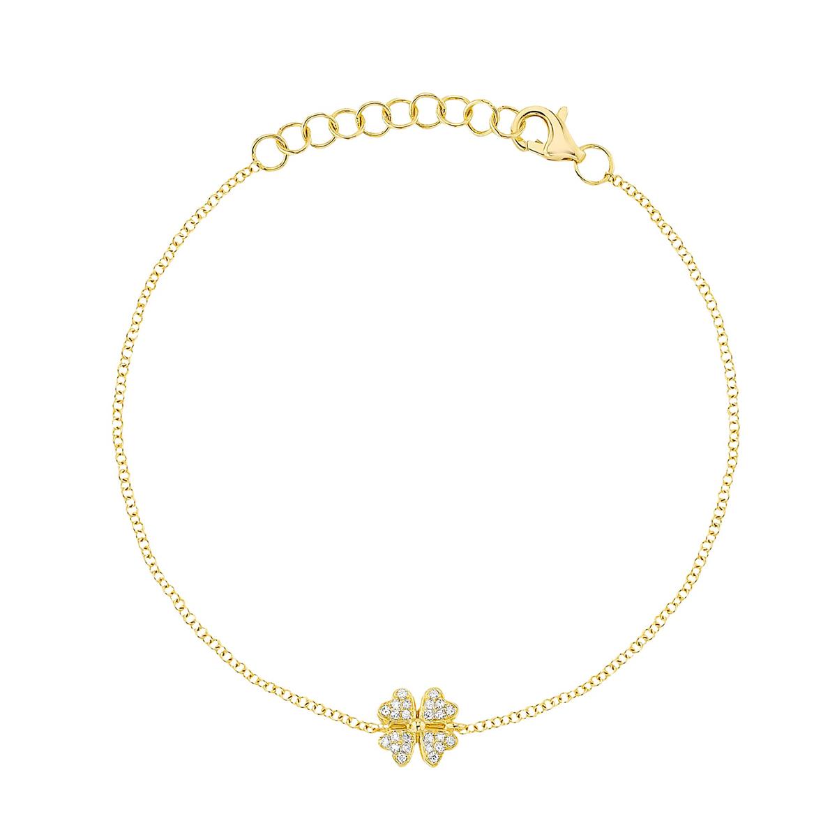 London Collection 14k Yellow Gold Diamond Clover Chain Bracelet