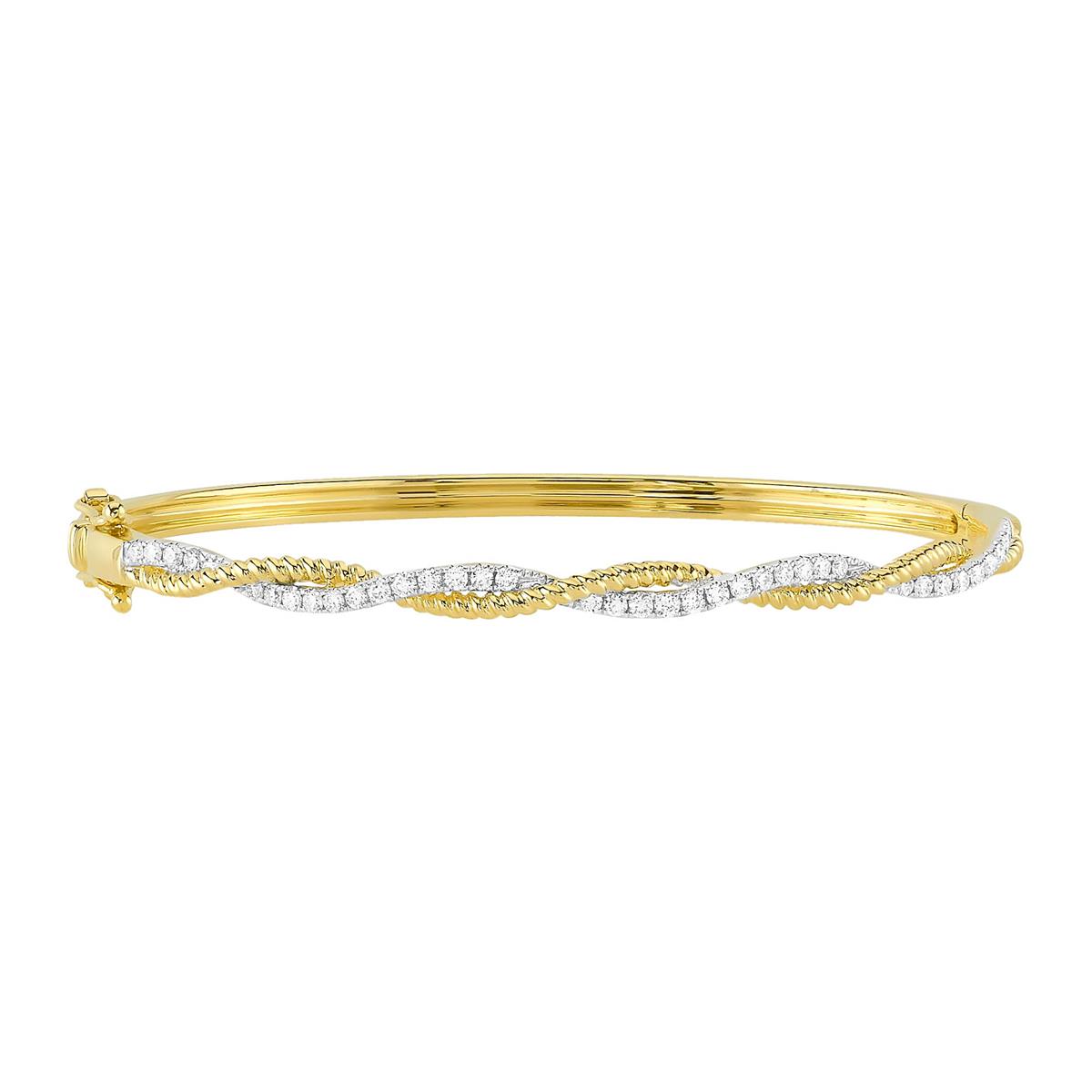 London Collection 14k Gold Diamond Twisted Bangle Bracelet