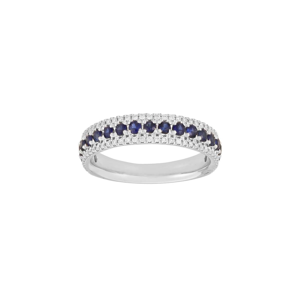 TWO by London 14k White Gold Diamond & Blue Sapphire 3 Row Wedding Band