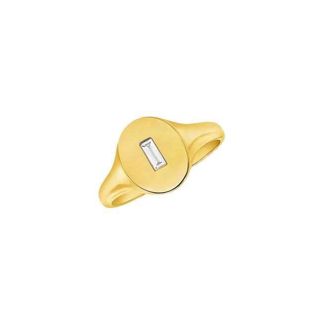 London Collection 14k Yellow Gold Baguette Diamond Signet Ring
