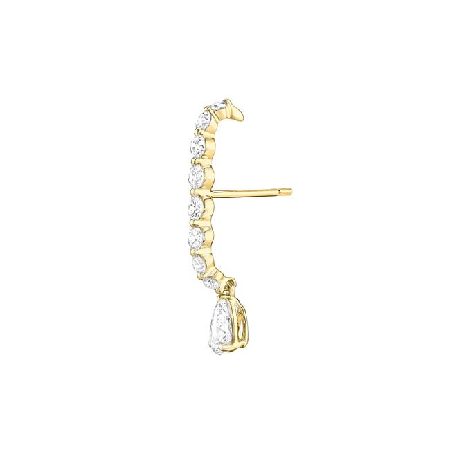 Anita Ko 18k Yellow Gold Pear and Round Diamond Floating Lobe Single Cuff Earring