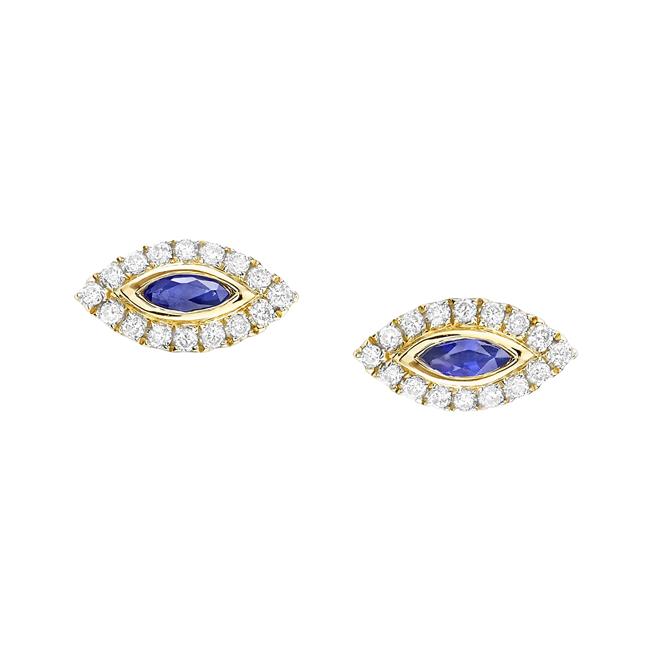 Anita Ko 18k Yellow Gold Marquise Sapphire and Diamond Evil Eye Stud Earrings