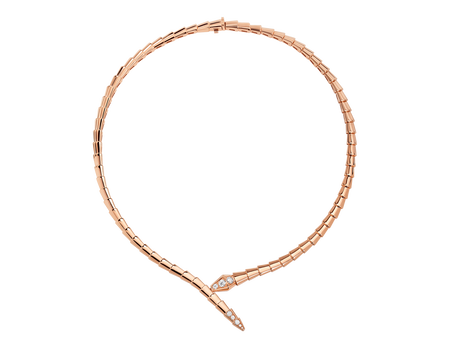 Bvlgari Serpenti Viper 18k Rose Gold Pave Diamond Snake Necklace