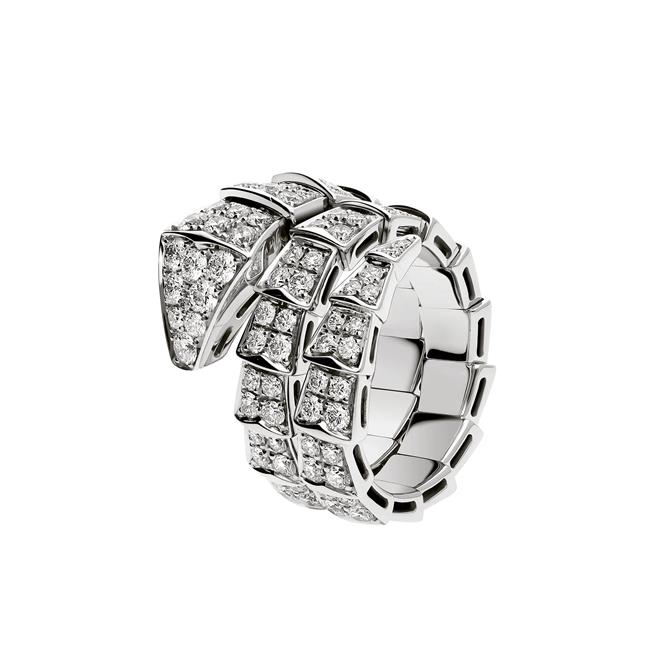 Bvlgari Serpenti Viper 18k White Gold 2 Row Diamond Ring
