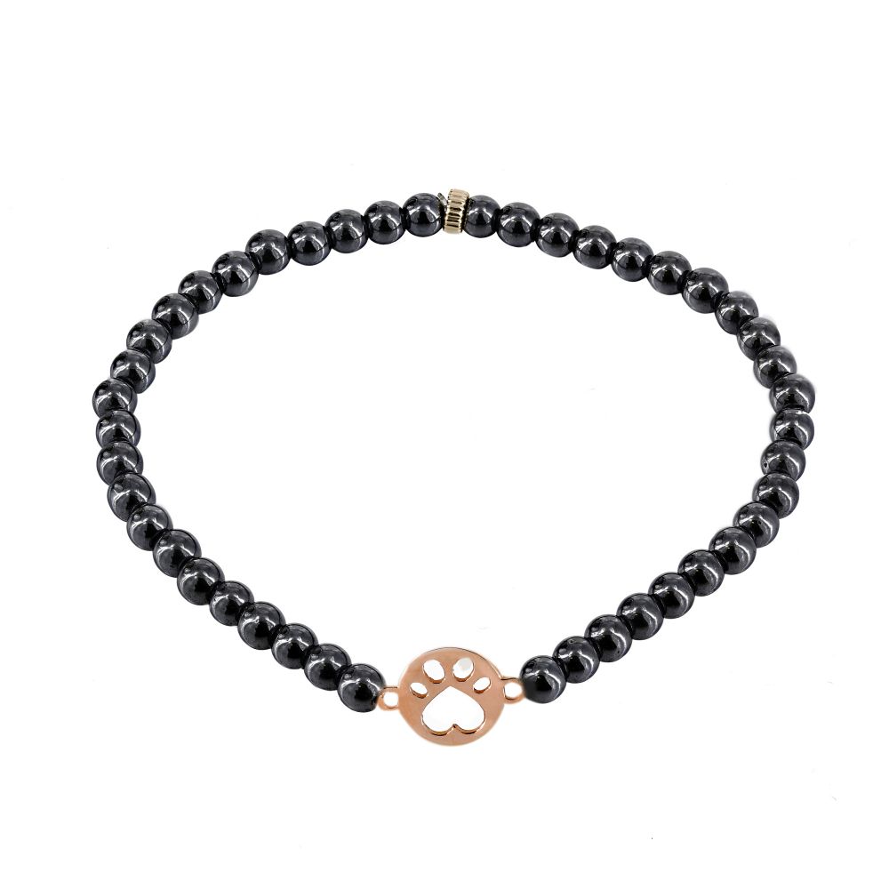 Our Cause for Paws 14k Rose Gold Black Hematite Bead Bracelet