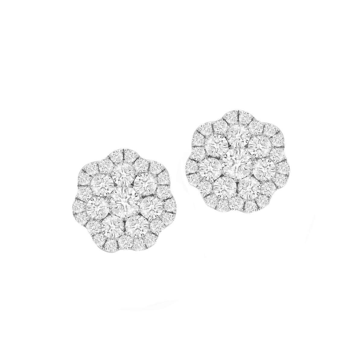 London Collection 14k Gold Extra Large Flower Cluster Diamond Stud Earrings