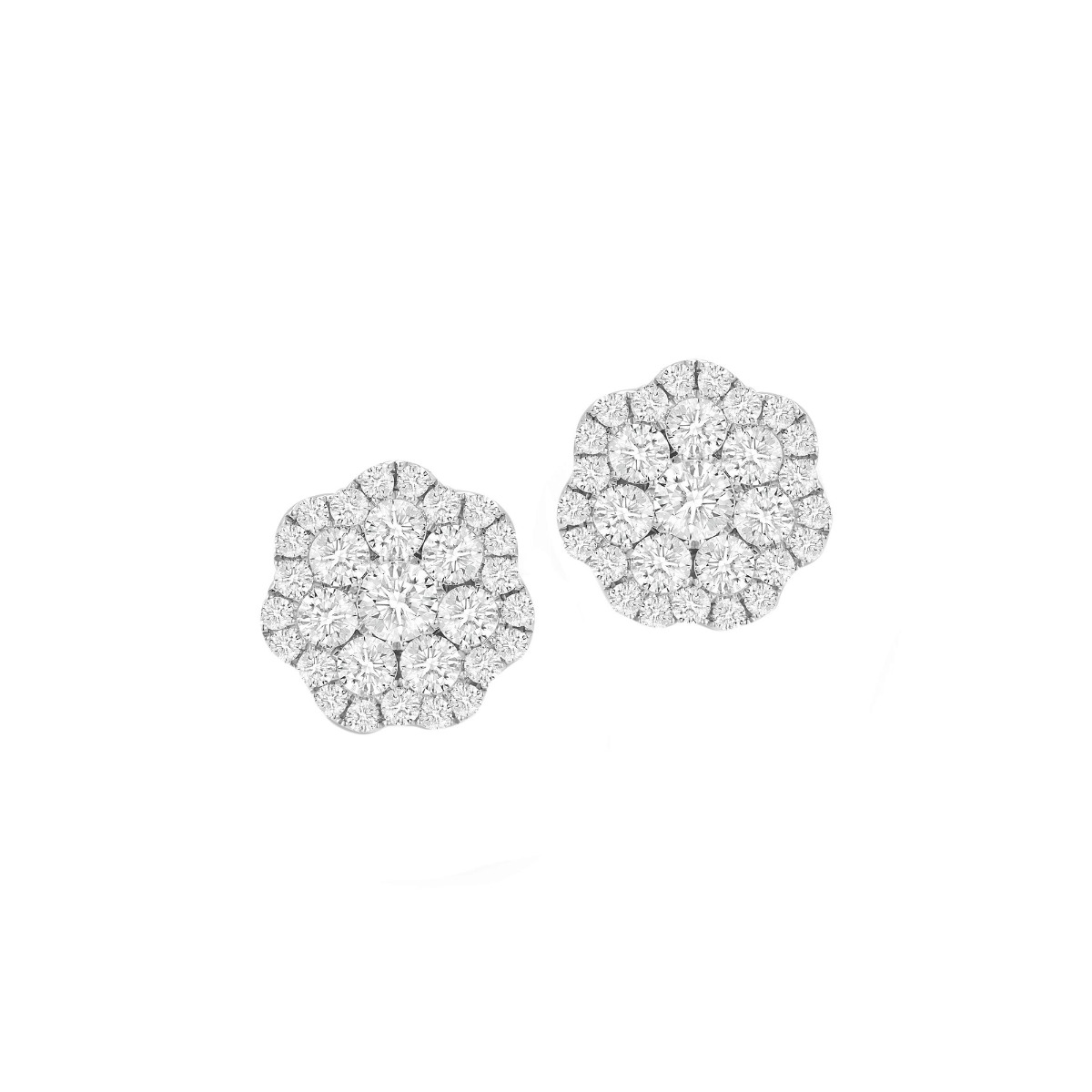 London Collection White Gold Extra Large Flower Cluster Diamond Stud Earrings