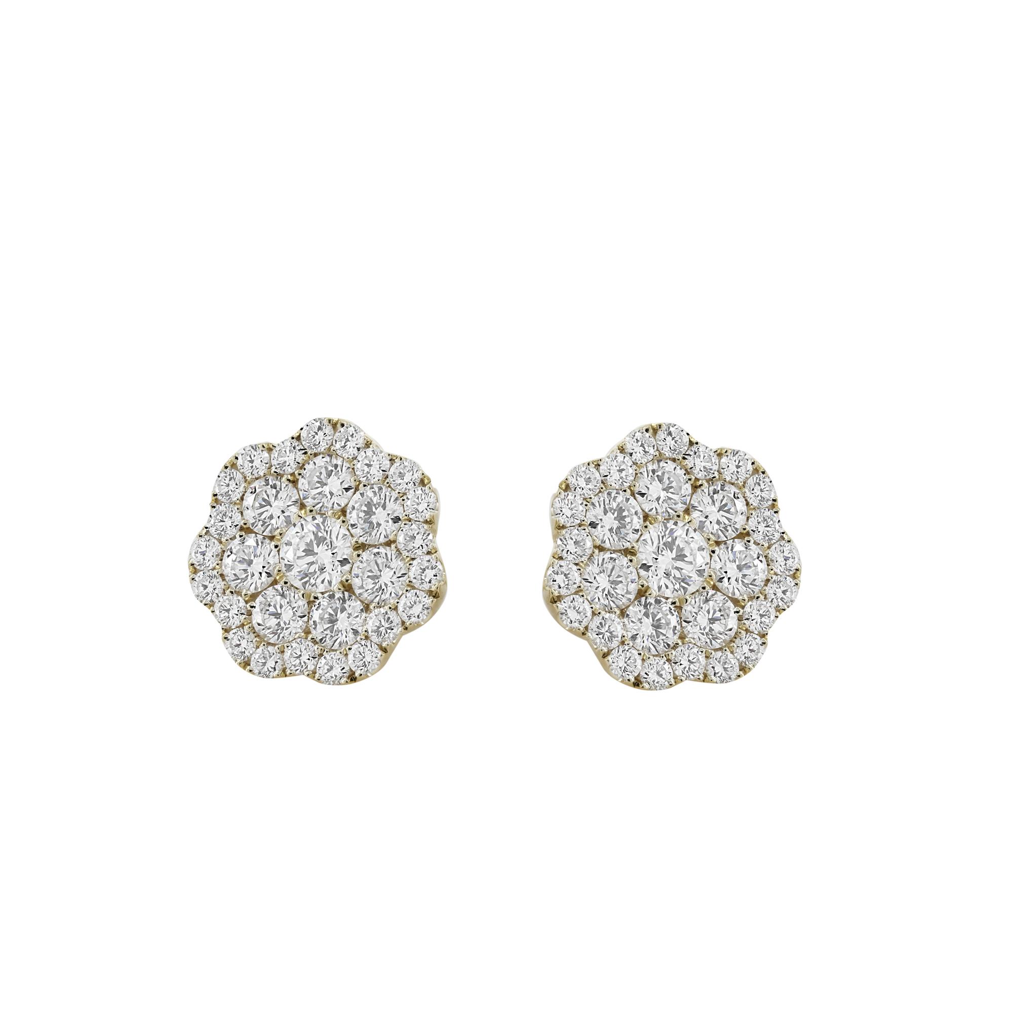 London Collection 14k Yellow Gold Extra Large Flower Cluster Diamond Stud Earrings