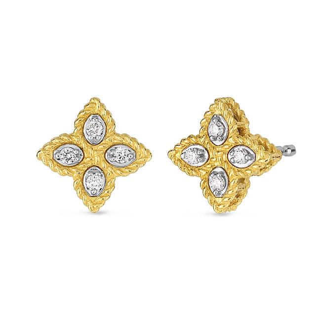 Roberto Coin Princess 18k Yellow Gold Diamond Flower Earrings
