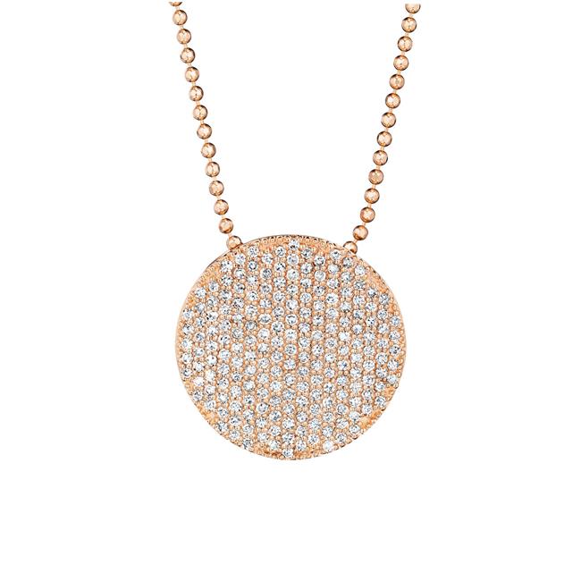 Phillips House 14k Rose Gold Pave Diamond Disc Necklace