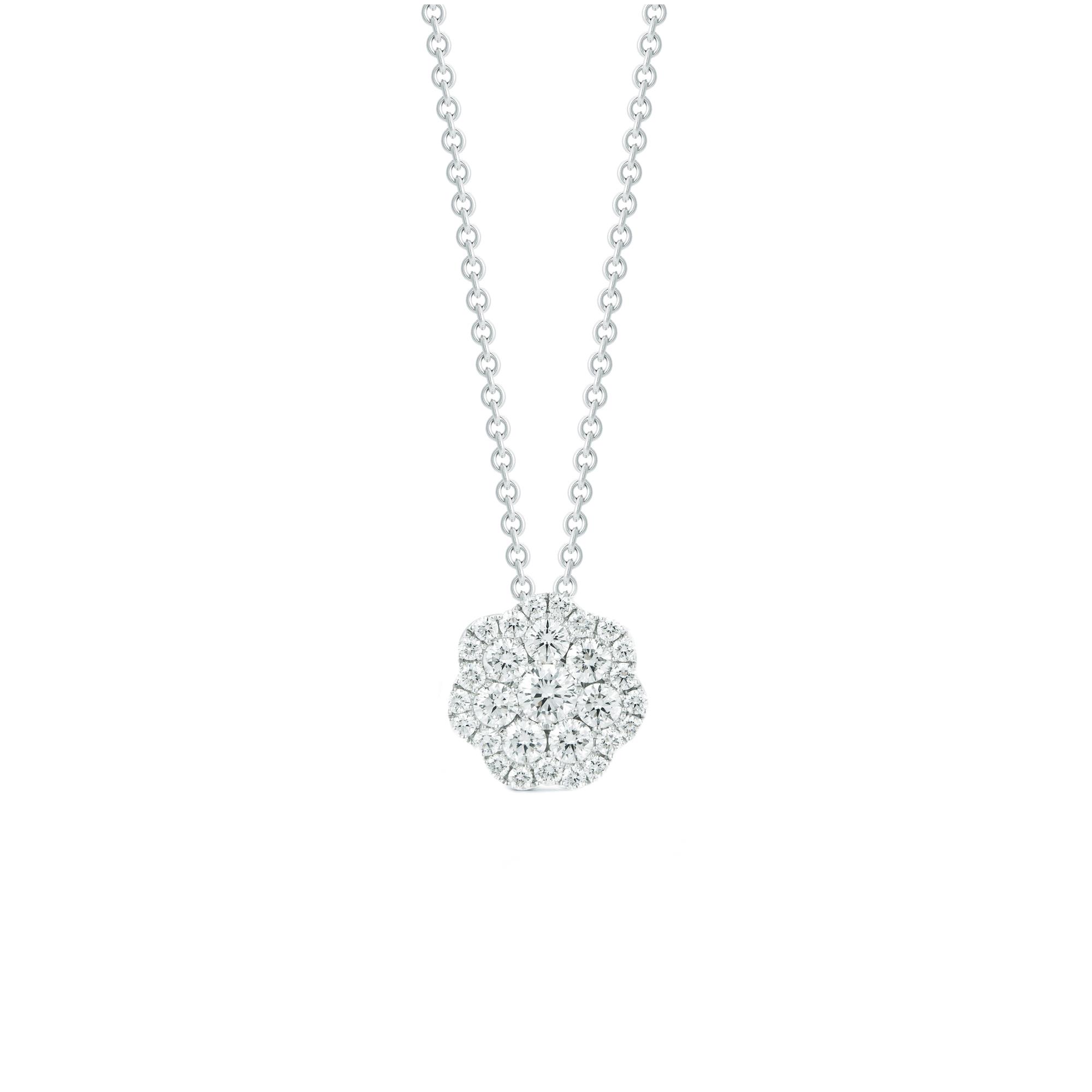 London Collection 14k White Gold Large Flower Cluster Diamond Pendant Necklace