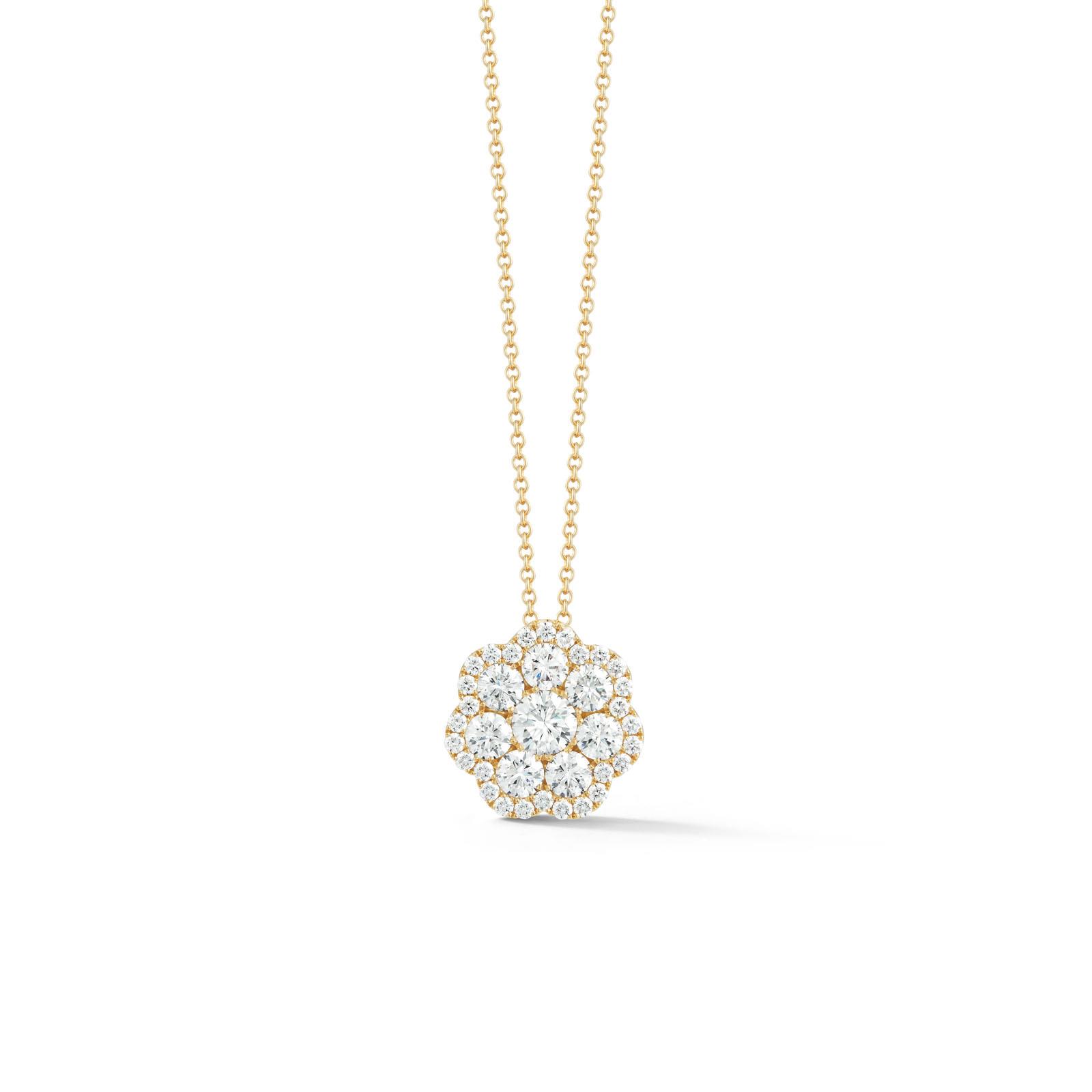 London Collection 14k Yellow Gold Large Flower Cluster Diamond Pendant Necklace